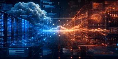 Abstract visualization of enterprise cloud infrastructure with Anthropic and Microsoft Azure branding, representing multi-model AI deployment through Azure Foundry