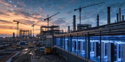 Abstract data-center map connected to an enterprise AI vendor contract checklist