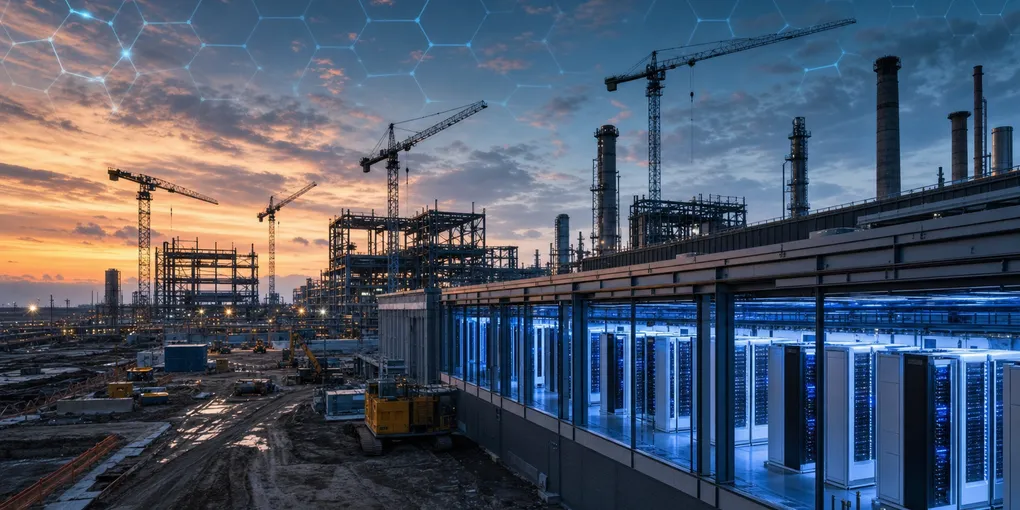 Abstract data-center map connected to an enterprise AI vendor contract checklist