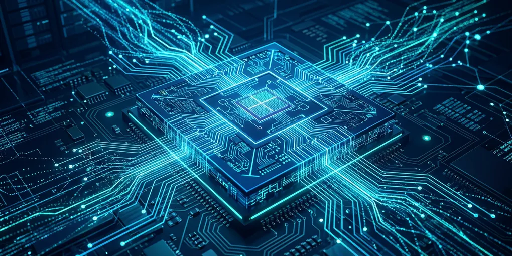 Stylized illustration of a custom AI inference chip with circuit patterns on a dark background suggesting silicon manufacturing