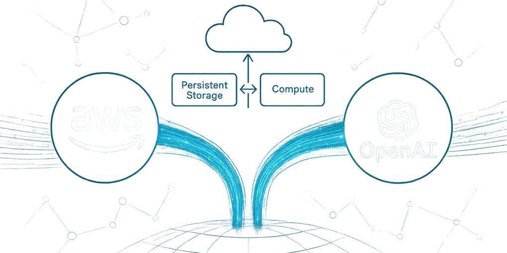 AWS and OpenAI logos alongside the Amazon Bedrock interface showing stateful AI agent architecture
