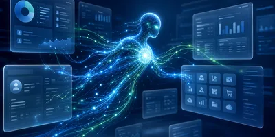 Abstract enterprise software contract and AI agent workflow map showing SaaS renewal risk and agentic automation pressure