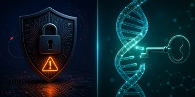 Split visual representing two AI lab decisions: a locked shield with a critical warning for OpenAI Astra and a biology helix with a partial unlock for Anthropic Fable 5