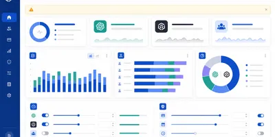 Admin dashboard showing AI credit usage charts broken down by user, product, and model with spend limit controls