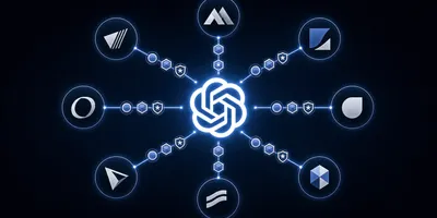 Network diagram connecting OpenAI logo to major consulting firm logos through a channel partnership structure
