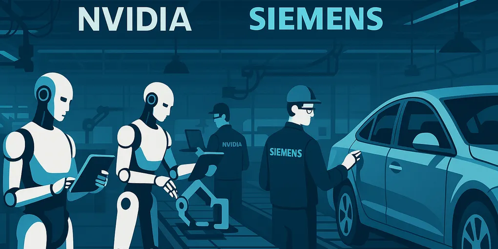 The HMND 01 Alpha wheeled humanoid robot working alongside human operators on the Siemens electronics factory floor in Erlangen, Germany
